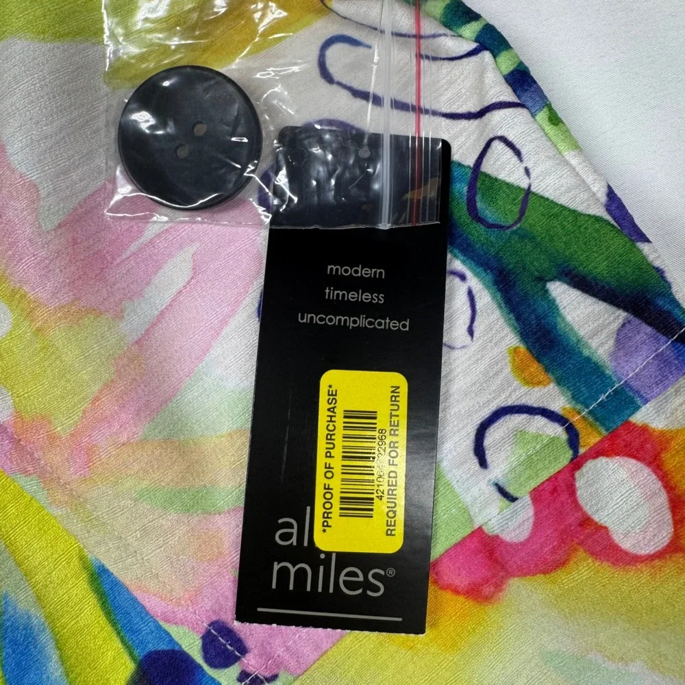 NEW Ali Miles Watercolor Floral Bell Sleeve Jacket Sz L Colorful Lagenlook Artsy